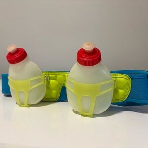 Fuel Belt Helium H2O Hydration Belt Two Bottle Blue Green Zipper Pocket Running